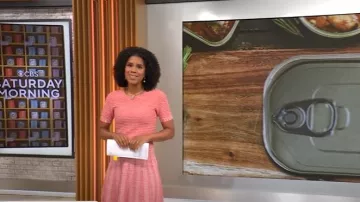 Shoshanna Coral Rib Knit Dress worn by Adriana Diaz as seen in CBS Mornings on August 10, 2025