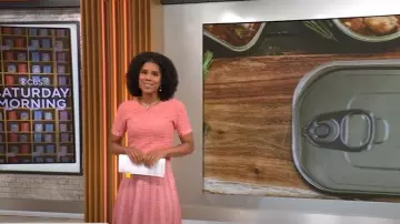 Shoshanna Coral Rib Knit Dress worn by Adriana Diaz as seen in CBS Mornings on August 10, 2025