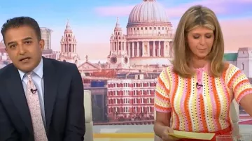 Mango Crochet Cotton Polo Sweater worn by Kate Garraway as seen in Good Morning Britain on June 2025