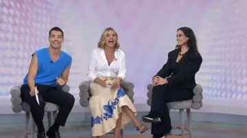 Helsa The Suit Overshirt worn by Donna Farizan as seen in Today with Jenna & Friends on August 8, 2025