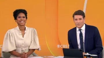 Vestido de bromelia No Pise La Grama usado por Adriana Díaz como se ve en CBS Mornings el 11 de agosto de 2025