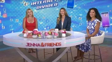 Vestido con cinturón de volantes y manga con volantes y estampado Geo And Plants de Shein usado por Arianna Davis como se ve en Today with Jenna & Friends el 12 de agosto de 2025