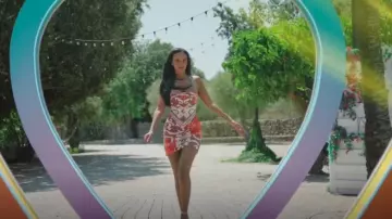 Versace Seahorse & Coral Print Halter Dress worn by Maya Jama as seen in Love Island (S12E56)