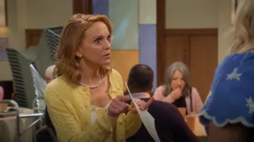 Astr The Label Cable Stitch Cardigan worn by Mary (Jayma Mays) as seen in Leanne (S01E13)
