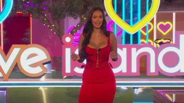 Tom Ford Runway Bustier Corsé Seda Vestido Rojo usado por Maya Jama como se ve en Love Island (S12E57)