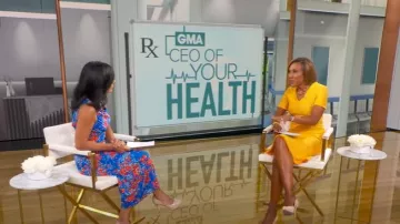 Atlein Collective Ruched Floral Midi Dress worn by Tara Narula as seen in Good Morning America on August 13, 2025