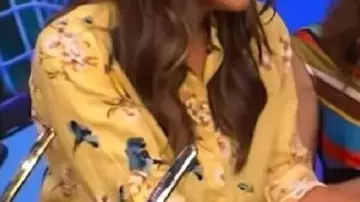 Live with Kelly Yellow Floral Print Shirt worn by Monica Mangini in the YouTube video Back 2 School Parenting Tips from Monica Mangin