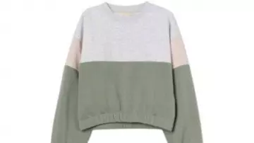 Emmerdale 2025 Khaki Green Colorblock Sweatshirt worn by Jenna Coleman as seen in Emmerdale