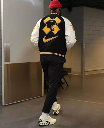 Nike Varsity Jacket worn by LeBron James on the Instagram account of @hibbetthamptonga