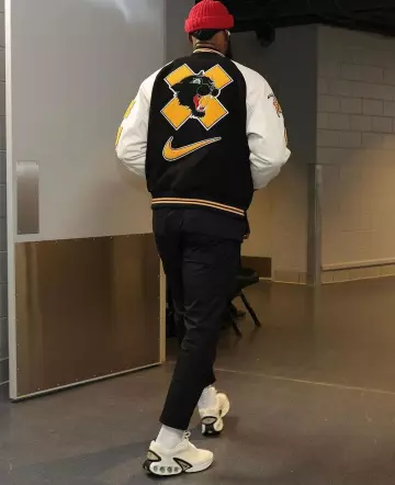 Nike Varsity Jacket worn by LeBron James on the Instagram account of @hibbetthamptonga