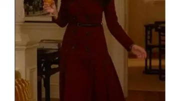 Burgundy Pleated Coat Dress of Charlotte York (Kristin Davis) in And Just Like That… (S03)