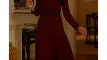 Burgundy Pleated Coat Dress of Charlotte York (Kristin Davis) in And Just Like That… (S03)