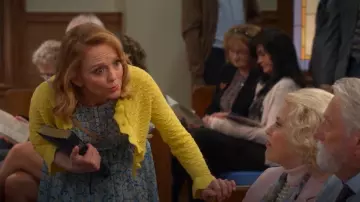 Zara Pointelle Ruffled Cardigan worn by Mary (Jayma Mays) as seen in Leanne (S01E15)