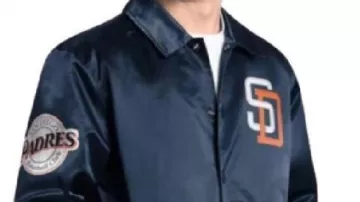 San Diego Padres Cooperstown Navy Coaches Jacket worn by Rey Mysterio in the YouTube video SAN DIEGO PADRES TONY GWYNN 19 RETAL THROWBACK MAJESTIC BASEBALL JERSEY Cooperstown collection