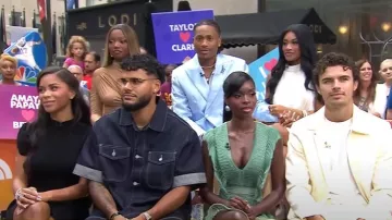 Mugler Asymmetric Ruched Maxi Dress worn by Chelley Bissainthe as seen in Today on August 14, 2025