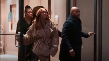 Norma Kamali Sleeping Bag Leopard-Print Jacket worn by Tamar Braxton as seen in Caught in the Act: Double Life (S01E02)
