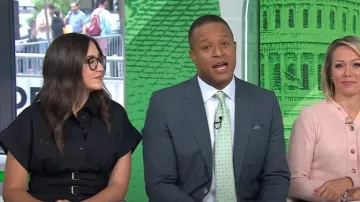 Exquise The Tobie Pleated Blouse Double-Buckle Edition worn by Savannah Sellers as seen in Today with Jenna & Friends on August 18, 2025