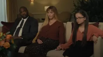 Mossimo Ruffle Front Blouse worn by Cynthia Mans (Christina Hendricks) as seen in Good American Family (S01E07)