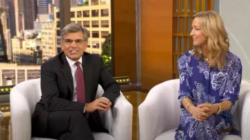 Robe mi-longue chemise imprimée Etro portée par Lara Spencer vue dans Good Morning America le 19 août 2025