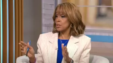 Sandro Pinstripe Blazer worn by Gayle King as seen in CBS Mornings on August 19, 2025
