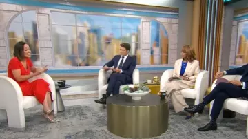 Chiara Boni La Petite Robe Siaka V-Neck Peplum Midi-Dress worn by Eva Pilgrim as seen in CBS Mornings on  August 19, 2025