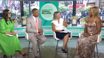 L'Agence Ryker Silk Maxi Skirt worn by Serena Williams as seen in Today on  August 21, 2025