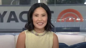 Zara Jewel and Pearl Knit Top worn by Vicky Nguyen as seen in Today on August 22, 2025