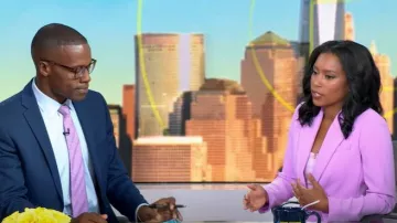 Chaqueta de un botón Tahari ASL usada por Rachel Scott como se ve en Good Morning America el 22 de agosto de 2025