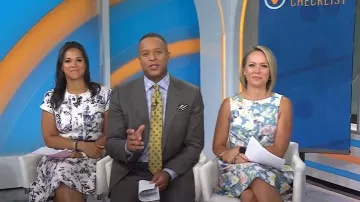 Me + Em Cotton Modern Botanical Print Midi Dress worn by Laura Jarrett as seen in Today on August 25, 2025