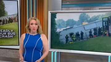 Vestido ajustado sin mangas con costura ribeteada de Donna Morgan usado por Lisa Rozner como se ve en CBS Mornings el 24 de agosto de 2025