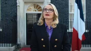 Veronica Beard Blazer noir à double boutonnage porté par Vivienne Toussaint (Julie Delpy) comme on le voit dans Hostage (S01E01)