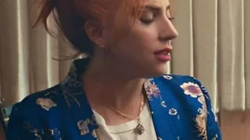 La­dy Gaga Blue Flo­ral Jack­et worn by Ally Campana (Lady Gaga) in A Star Is Born || A Star Is Born La­dy Gaga Blue Flo­ral Jack­et