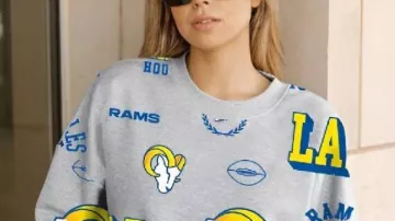 LA Rams Gameday Couture Always On Repeat Grey Sweatshirt worn by Bella Ramsey in GAMEDAY FINAL CROPPED