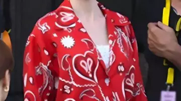 Red Paisley Shirt worn by Emily Cooper (Lily Collins) in TV Series Emily In Paris S05