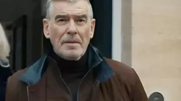 MobLand 2025 Pierce Brosnan Jacket Brown worn by Conrad Harrigan (Pierce Brosnan) in MobLand (S01)