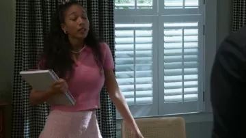 Alice + Olivia Zona Tweed Godet Miniskirt worn by Samantha Richardson (Najah Jackson) as seen in Beyond the Gates (S01E110)