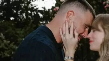 This Cable Knit Polo Collar Shirt worn by Travis Kelce in Taylor Swift & Travis Kelce Announce Their Engagement