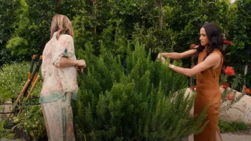 Zimmermann August Printed Silk Wide-Leg Pants worn by Delfi Figueras as seen in With Love, Meghan (S01E04)