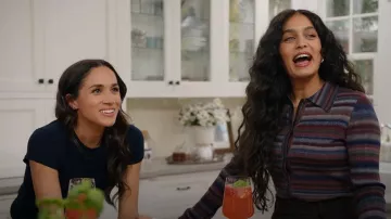 Re/Done Rib Wool Polo Cardigan worn by Radhi Devlukia as seen in With Love, Meghan (S02E05)