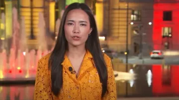 Camisa de encaje con botones de media manga Maeve usada por Emilie Ikeda como se ve en Today el 27 de agosto de 2025