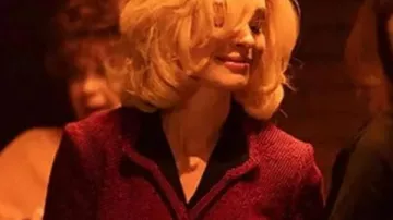 Anne Hathaway Eileen 2023 Red Corduroy Blazer worn by Rebecca (Anne Hathaway) as seen in Eileen