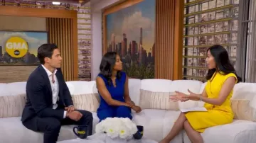 Karen Millen Collar Wrap Popper Dress worn by Selina Wang as seen in Good Morning America on August 28, 2025