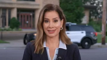 Maje Maximal Chevron Knit Top worn by Rebecca Jarvis as seen in Good Morning America on August 28, 2025