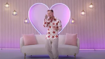 Phix Red Star Pointed Collar Velvet Shirt worn by Jon Lee as seen in Celebs Go Dating (S14E08)