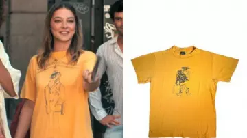 Yellow Sailing Captain T-Shirt of Heather Mulgrew (Madelyn Cline) in The Map That Leads to You