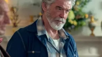 The Thursday Murder Club Blue Denim Jacket worn by Ron (Pierce Brosnan) as seen in The Thursday Murder Club
