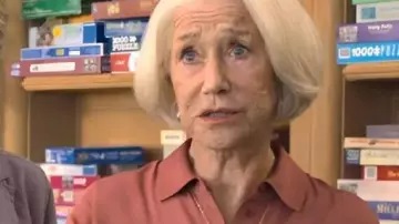 The Thursday Murder Club Pink Silk Shirt worn by Elizabeth (Helen Mirren) as seen in The Thursday Murder Club