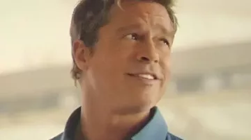 F1 The Movie Blue Embroidered Shirt worn by Sonny Hayes (Brad Pitt) as seen in F1