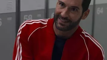 Tom Ellis Red Tracksuit worn by Jason (Tom Ellis) in The Thursday Murder Club