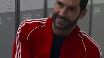 Tom Ellis Red Tracksuit worn by Jason (Tom Ellis) in The Thursday Murder Club